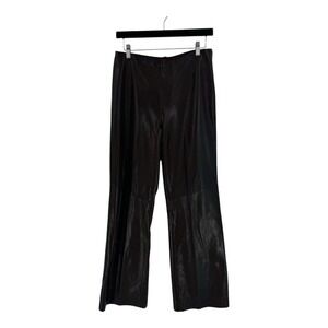 Vintage Danier Brown Leather Flare Pants Side Zip High Waist Y2k Chic Size 10